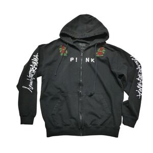 P!NK Hoodie Sweatshirt Womens Large Black Beautiful Trauma Tour Full Zip Roses